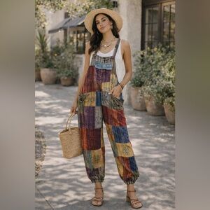 Rising International Patchwork Overalls Jogger Style